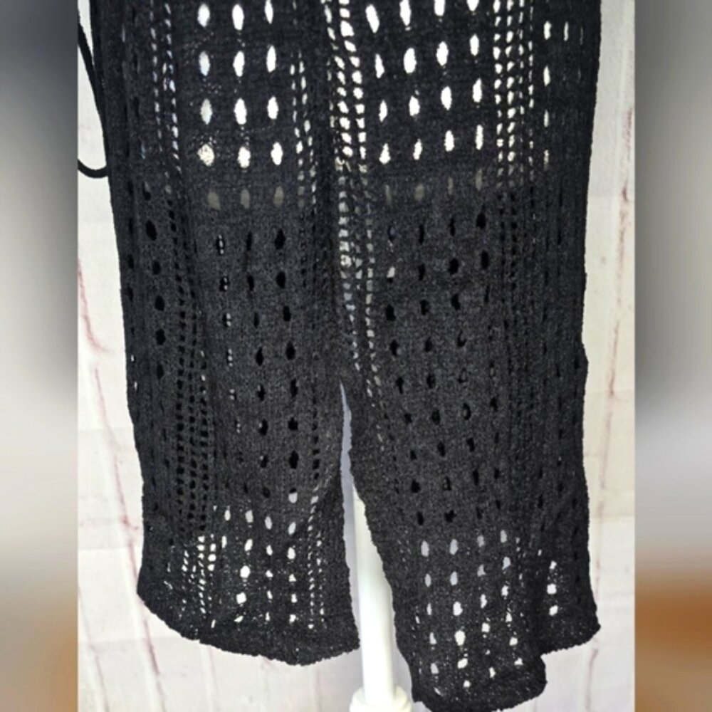 Black Crochet Swim Cover-Up Dress – Boho Mesh Beachwear – Size M - Picture 8 of 11